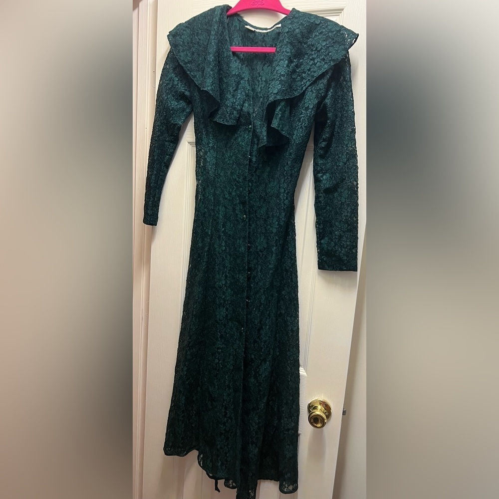 Vintage Dark Green Lace Cardigan With Buttons And Corset
